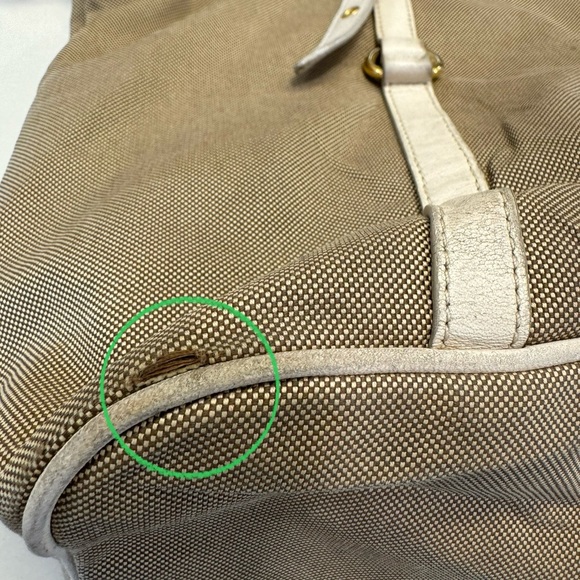 💯 Authentic Prada Beige/Brown Jacquard Logo Canvas and Leather Bow Top handle - Picture 13 of 16